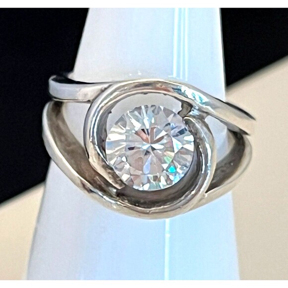 NEW Vintage Ring Size 6 Sterling Silver Cubic Zirconia Mid Century Modern 4B - Picture 3 of 4